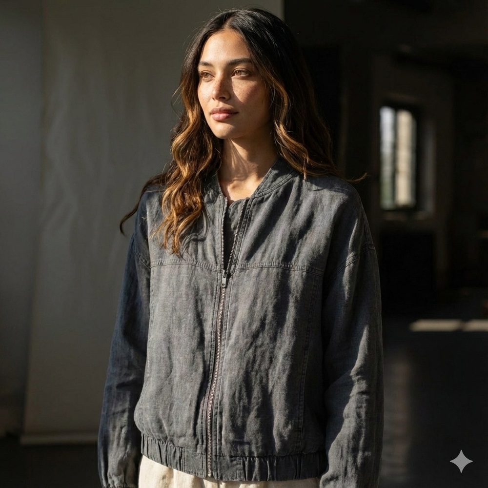 Oysho Lightweight Grey Bomber Jacket – Linen Blend – Size L